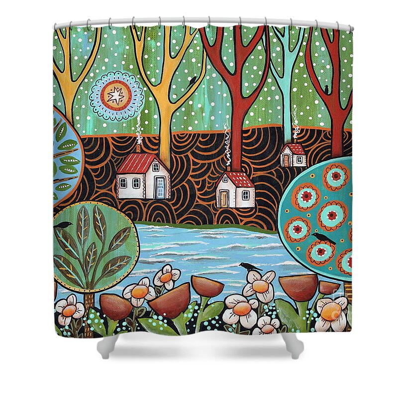 Seascape Shower Curtain featuring the painting Lakeside1 by Karla Gerard