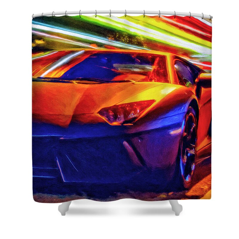 Exotic Cars Shower Curtain featuring the painting Lamborghini Aventador by Michael Pickett