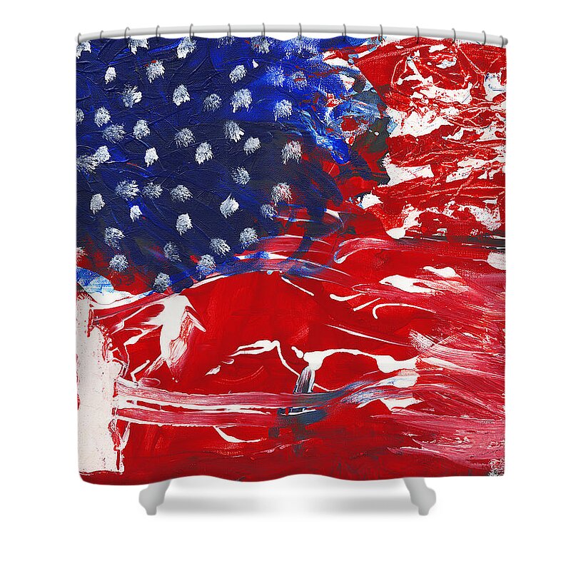 Independence Shower Curtain featuring the painting Land of Liberty by Luz Elena Aponte