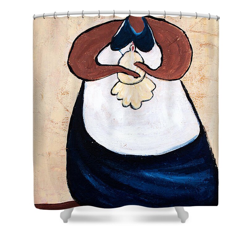 Abstract Acrylic Shower Curtain featuring the painting Landlady With Her Hen by Lidija Ivanek - SiLa