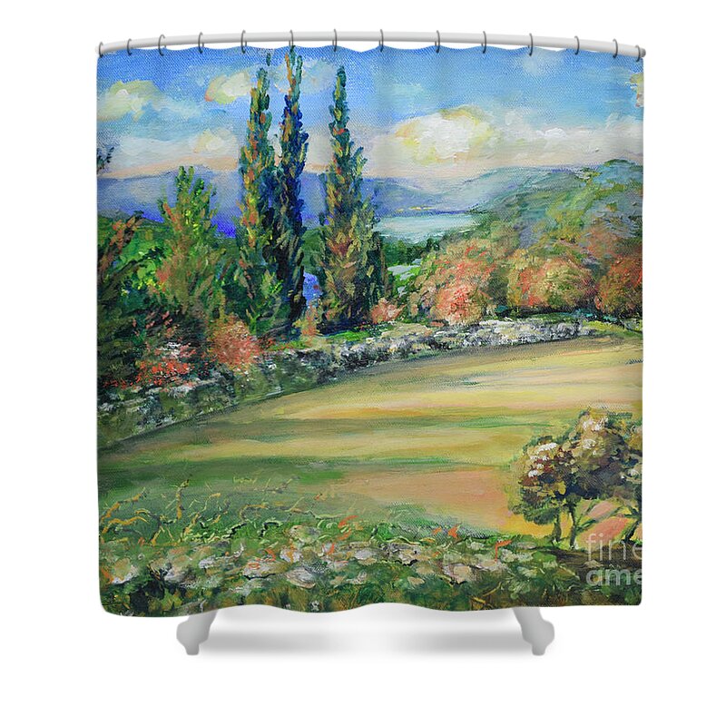 Oil Painting On Canvas Shower Curtain featuring the painting Landscape From Kavran by Raija Merila