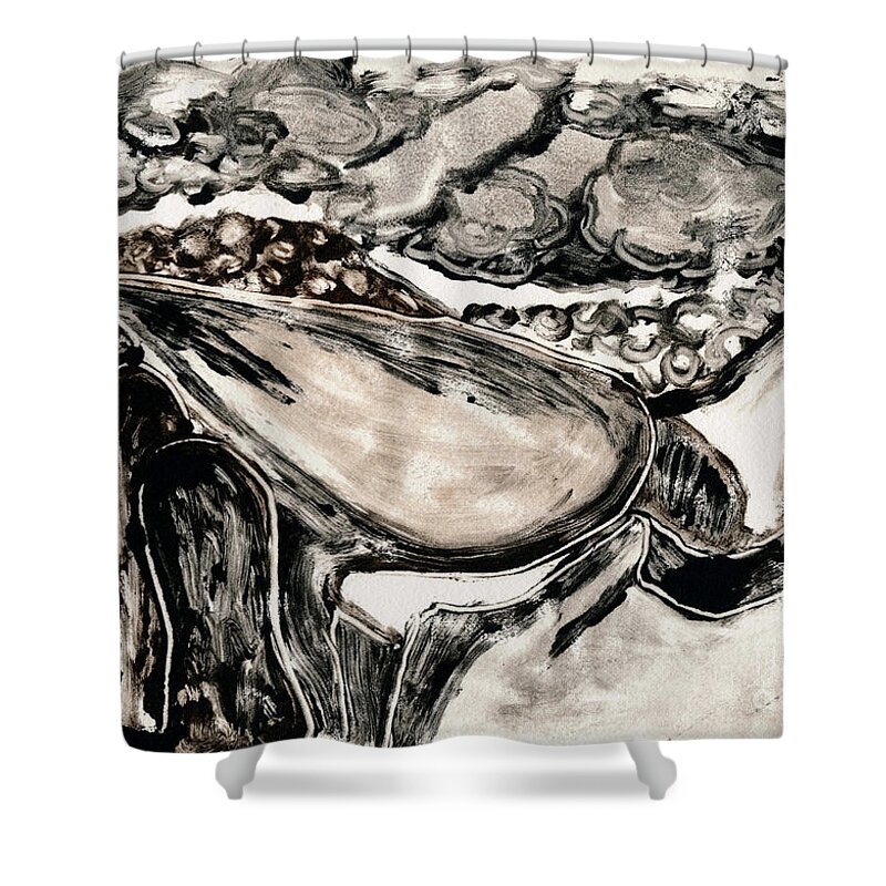 Oil Painting Shower Curtain featuring the painting Landscape Monotype #2 by Lidija Ivanek - SiLa
