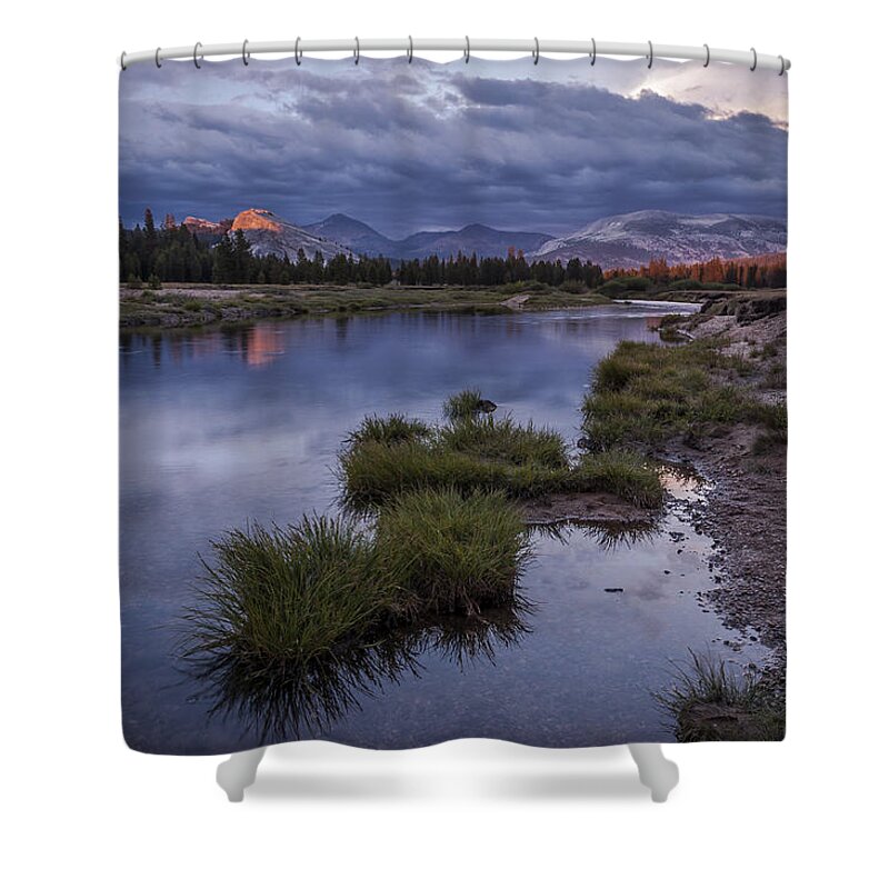 River Shower Curtain featuring the photograph Last Light on Lembert Dome by Cat Connor