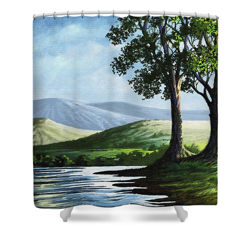 Hills Shower Curtain featuring the painting Late Afternoon by Anthony Mwangi