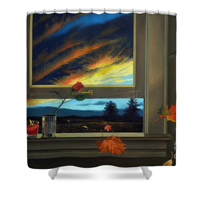 Rose Shower Curtain featuring the painting Late Autumn Breeze by Christopher Shellhammer by Christopher Shellhammer