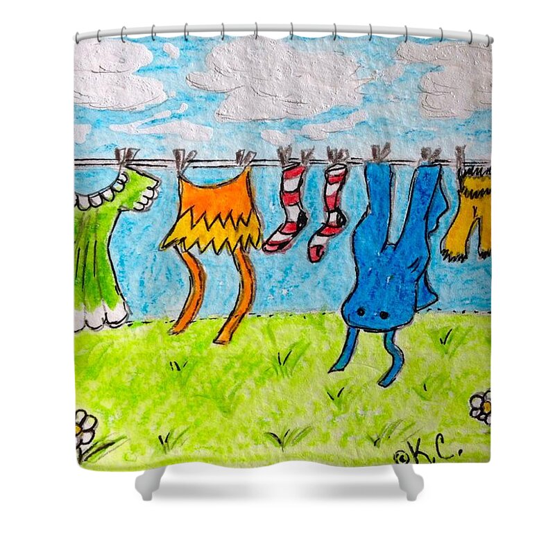 Laundry Shower Curtain featuring the painting Laundry Day by Kathy Marrs Chandler