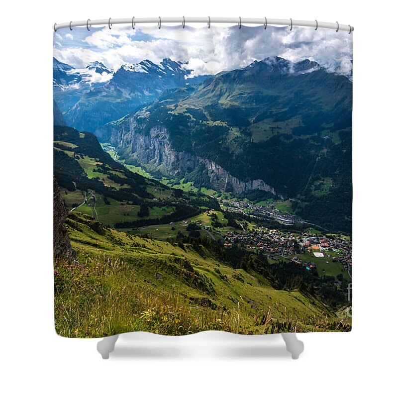 Lauterbrunnen Shower Curtain featuring the photograph Lauterbrunnen Aerial - Bernese Alps - Switzerland by Gary Whitton