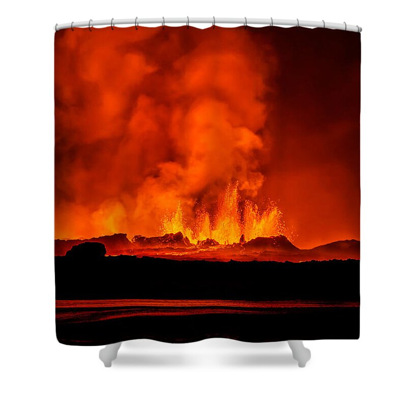 Photography Shower Curtain featuring the photograph Lava Fountains At Night, Eruption by Panoramic Images