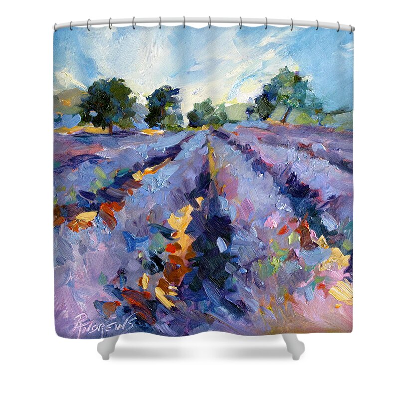 Provence Shower Curtain featuring the painting Lavender Blues by Rae Andrews