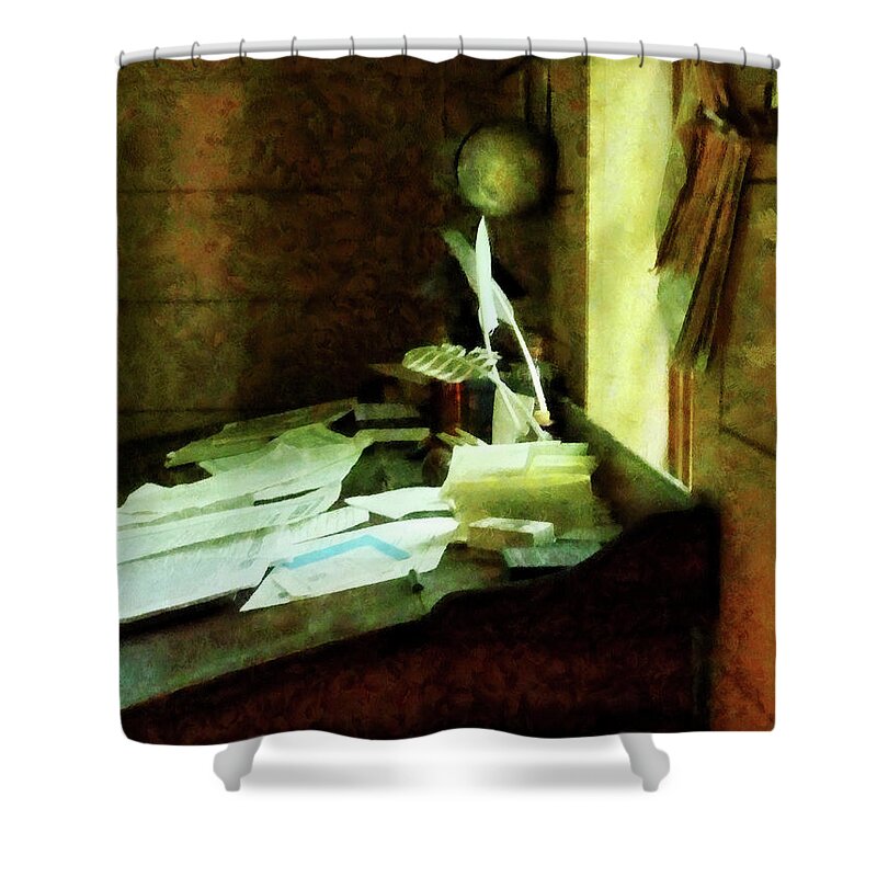 Lawyer Shower Curtain featuring the photograph Lawyer - Desk With Quills and Papers by Susan Savad