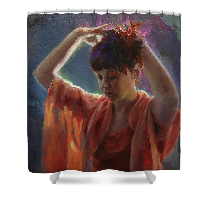 Portrait Shower Curtain featuring the painting Layers Of Light - Self Portrait by K Whitworth