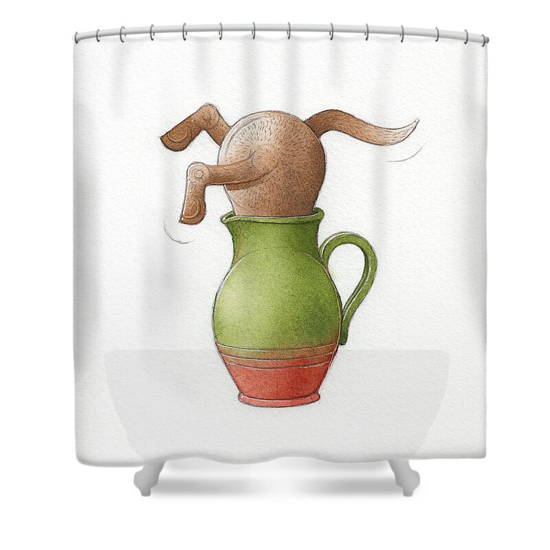 Cats Jug Breakfast Kitchen Green Shower Curtain featuring the painting Lazy Cats09 by Kestutis Kasparavicius