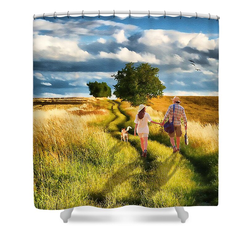 Watercolor Shower Curtain featuring the painting Lazy Summer Afternoon by Tom Schmidt