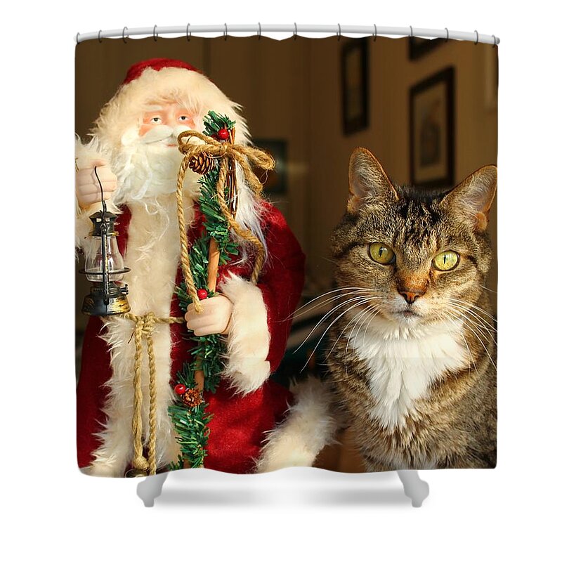 Santa Shower Curtain featuring the photograph LB and his friend by Catie Canetti