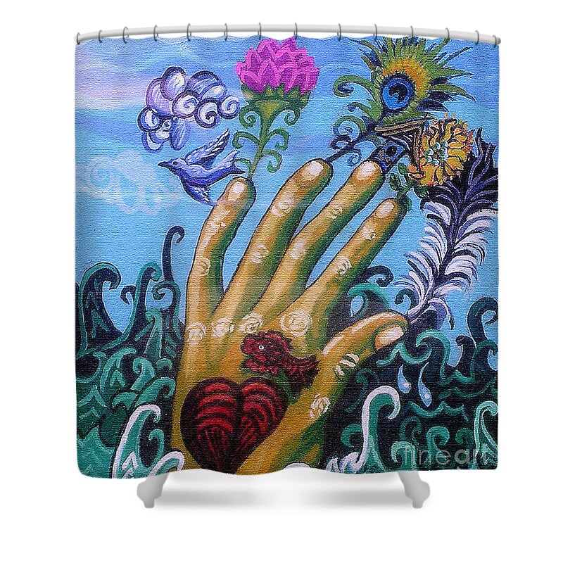 Hand Shower Curtain featuring the painting Le Destin du Humain by Genevieve Esson