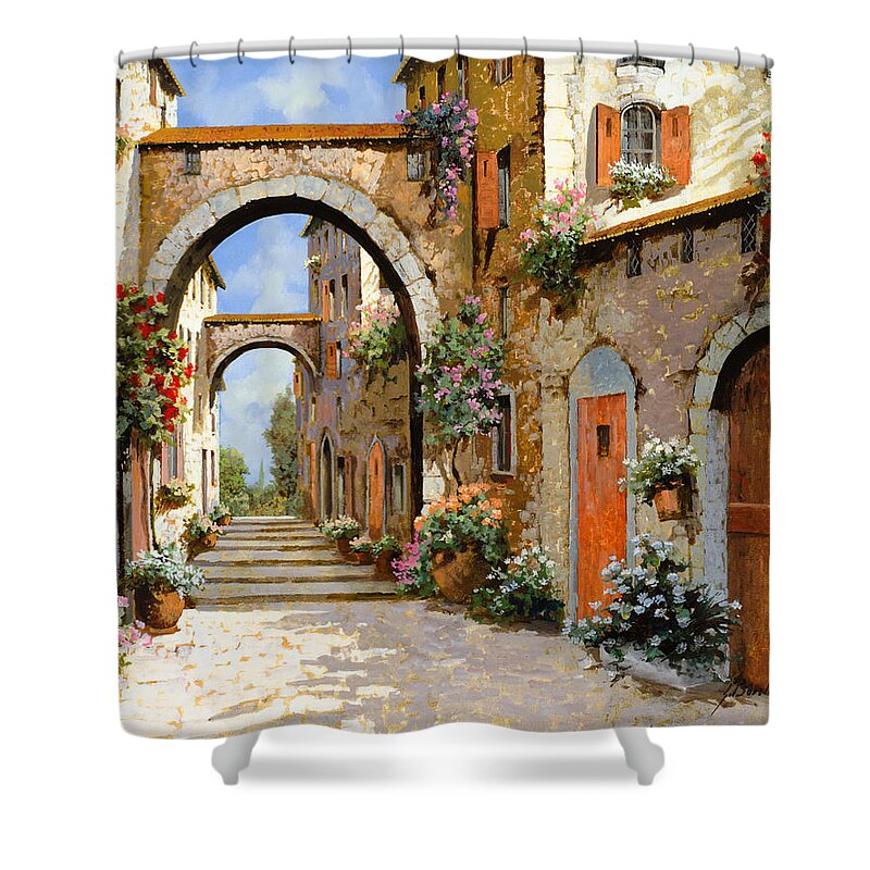 Landscape Shower Curtain featuring the painting Le Porte Rosse Sulla Strada by Guido Borelli