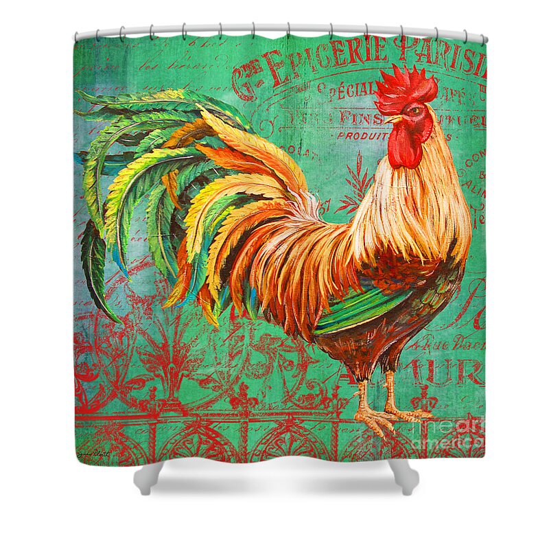 Acrylic Painting Shower Curtain featuring the painting Le Rooster Heaven-A by Jean Plout