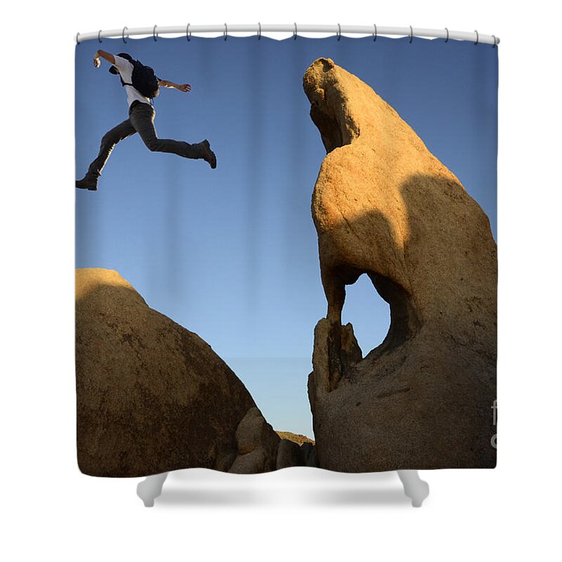 Leap Shower Curtain featuring the photograph Leap Of Faith by Bob Christopher