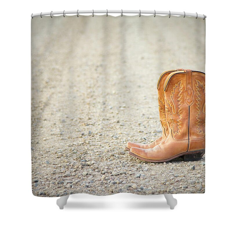 Leather Shower Curtain featuring the photograph Leather Cowboy Boots by Mccaig