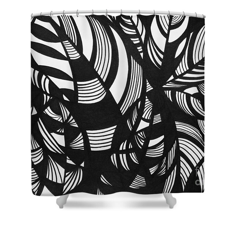 Black And White Shower Curtain featuring the drawing Leaves by Lynellen Nielsen