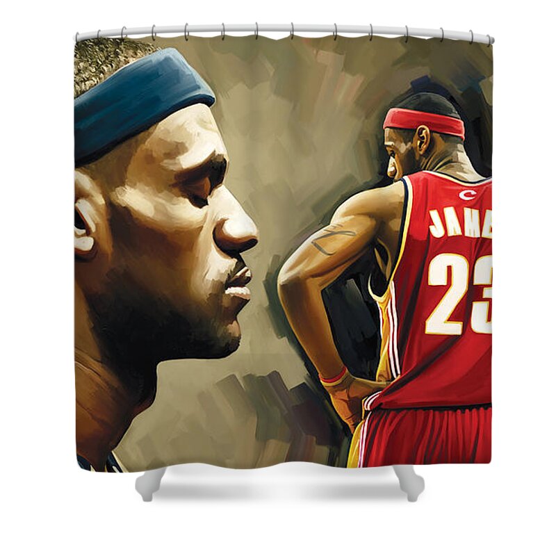 Lebron James Shower Curtain featuring the painting LeBron James Artwork 1 by Sheraz A