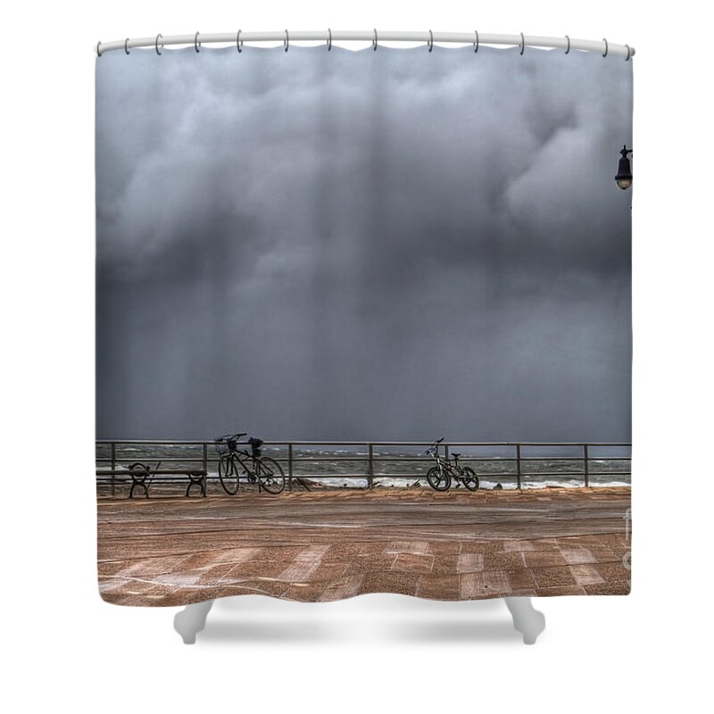 Bench Shower Curtain featuring the photograph Left In The Power Of The Storm by Evelina Kremsdorf