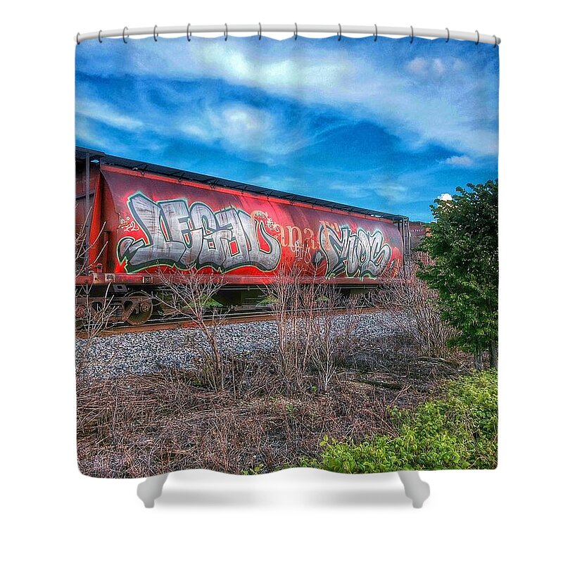 Graffiti Shower Curtain featuring the photograph Legal Red Car by Nick Heap