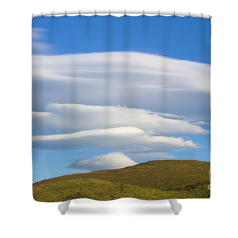 00346037 Shower Curtain featuring the photograph Lenticular Clouds Over Torres Del Paine by Yva Momatiuk John Eastcott