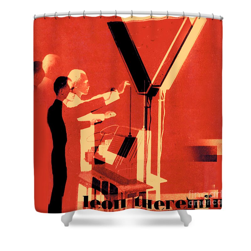 Theremin Shower Curtain featuring the digital art Leon Theremin by Jean luc Comperat