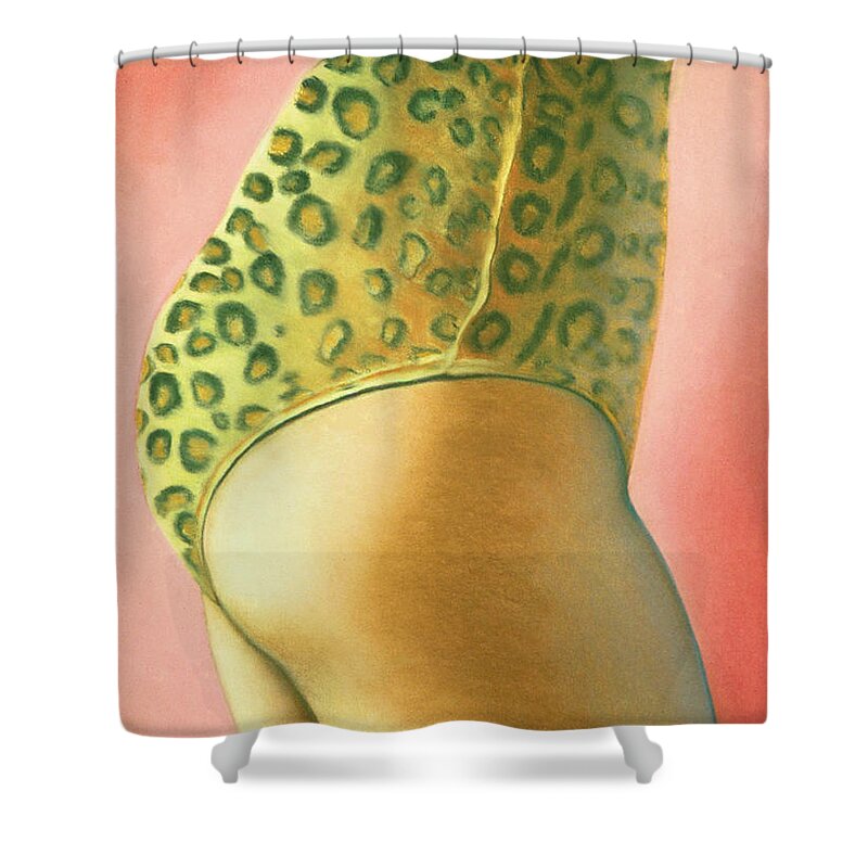 Feminine Shower Curtain featuring the pastel Leopard Suit by Mary Ann Leitch
