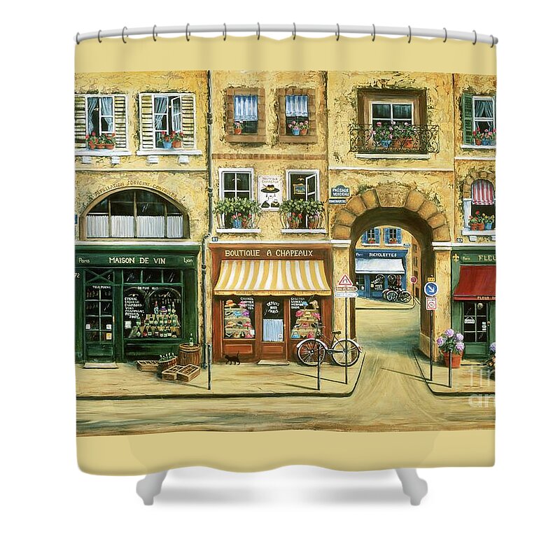 Wine Shop Shower Curtain featuring the painting Les Rues de Paris by Marilyn Dunlap