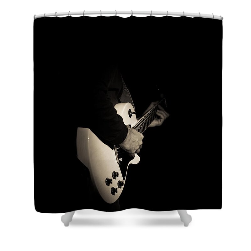 Monochrome Shower Curtain featuring the photograph Let the Guitar Do the Talking by Alex Lapidus