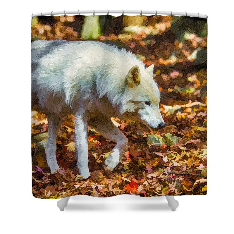 Wolf Shower Curtain featuring the painting Let the Timber Wolf Live by John Haldane