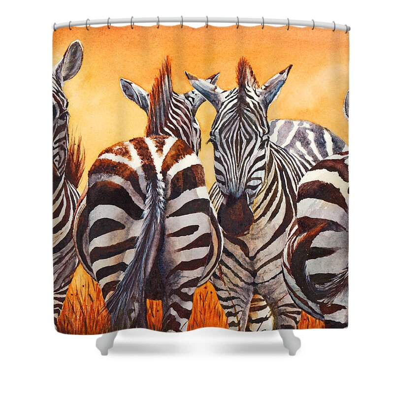 Zebra Shower Curtain featuring the painting Lets Face It We Are Lost by Peter Williams