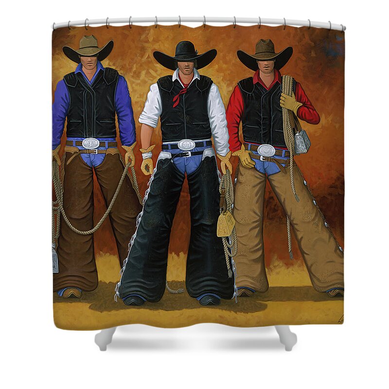 Eight Seconds Shower Curtain featuring the painting Let's Ride by Lance Headlee
