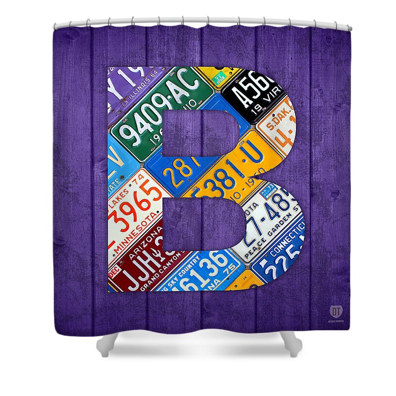 Letter Shower Curtain featuring the mixed media Letter B Alphabet Vintage License Plate Art by Design Turnpike