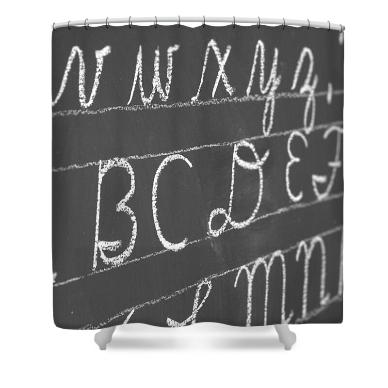 Blackboard Shower Curtain featuring the photograph Letters on a Chalkboard by Chevy Fleet