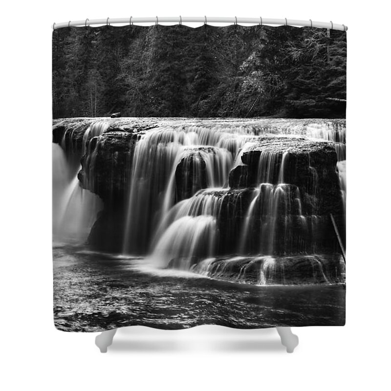 Autumn Shower Curtain featuring the photograph Lewis River Lower Falls black and White by Mark Kiver