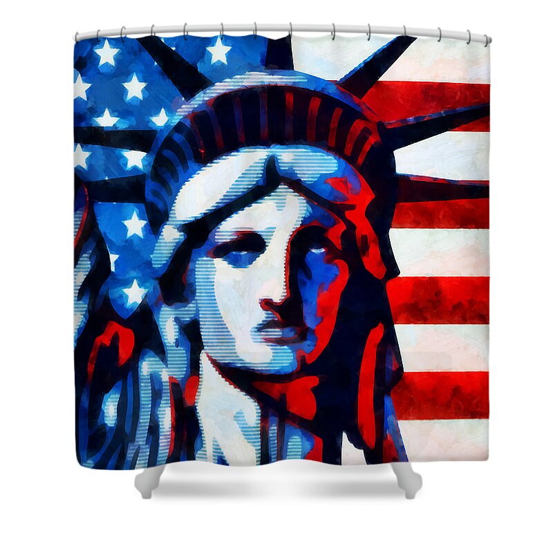  Liberty Shower Curtain featuring the mixed media Liberty 2 by Angelina Tamez