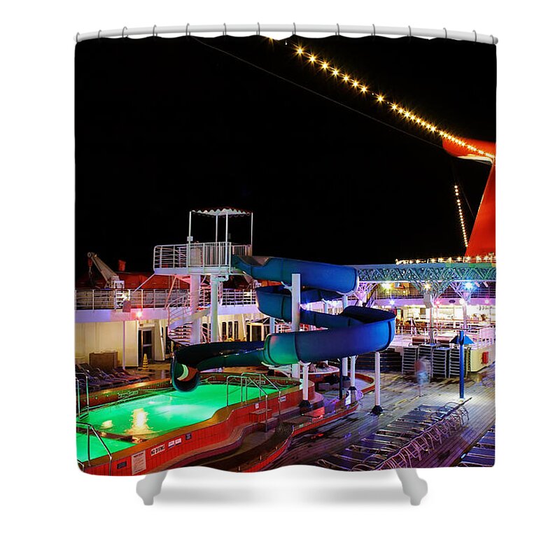 Cruise Shower Curtain featuring the photograph Lido Deck at Night by Jason Politte