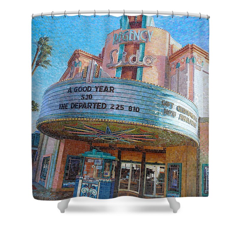 Vintage Shower Curtain featuring the painting Lido Theater by Mia Tavonatti