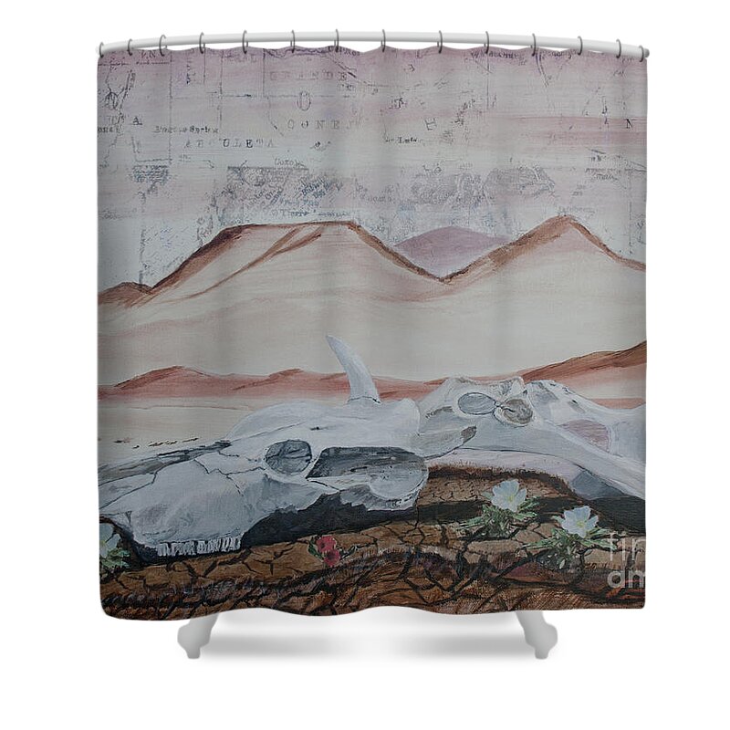Arizona Shower Curtain featuring the painting Life from Death in the Desert by Ian Donley
