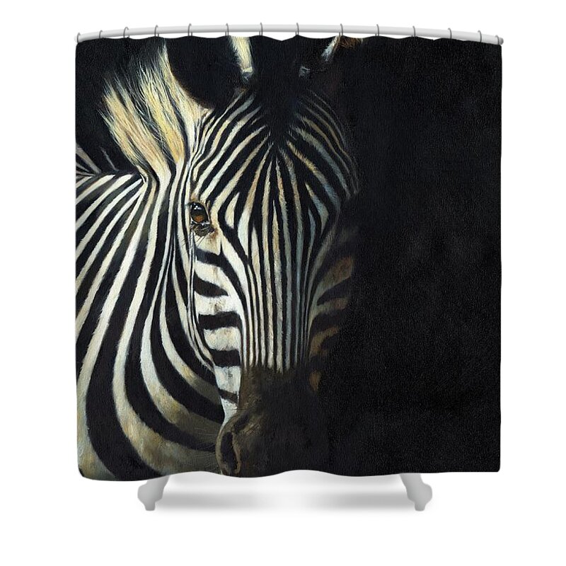 Zebra Shower Curtain featuring the painting Light and Shade by David Stribbling
