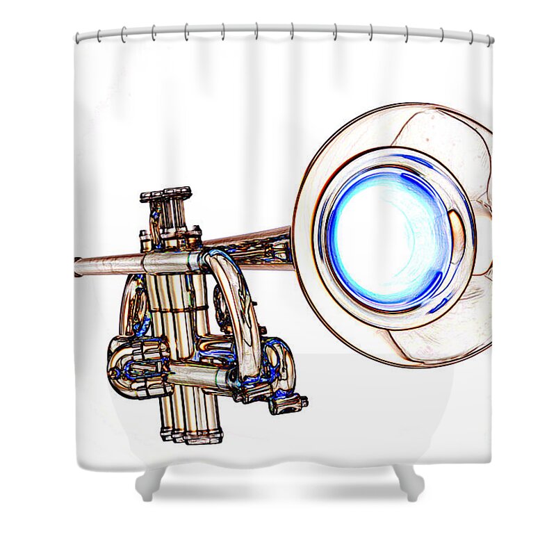 Light Color Drawing Shower Curtain featuring the photograph Light Color Drawing of a Trumpet Bell Isolated 3018.06 by M K Miller