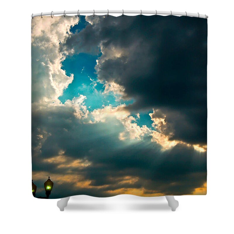Clouds Shower Curtain featuring the photograph Light in the Storm by Pete Trenholm