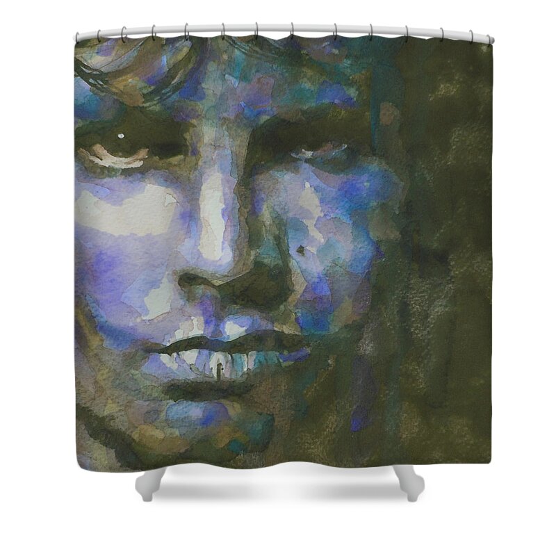 Jim Morrison Shower Curtain featuring the painting Light My Fire by Paul Lovering