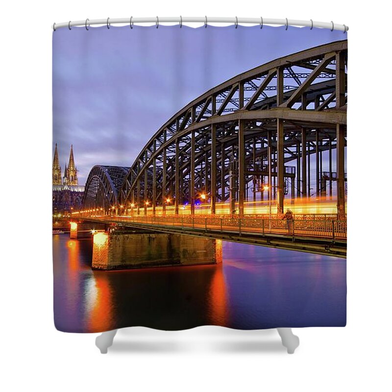 Train Shower Curtain featuring the photograph Light Trails Across The Rhine by Photograph By Melanie Major