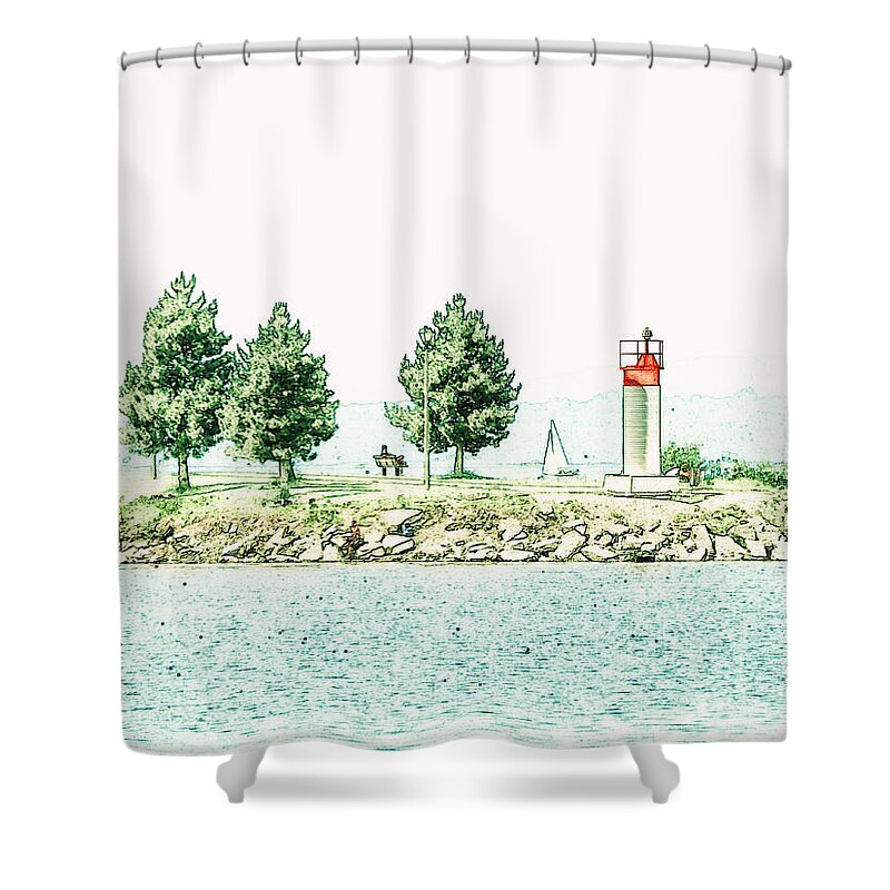 Lighthouse Shower Curtain featuring the photograph Lighthouse at Andrew Haydon Park by Zinvolle Art