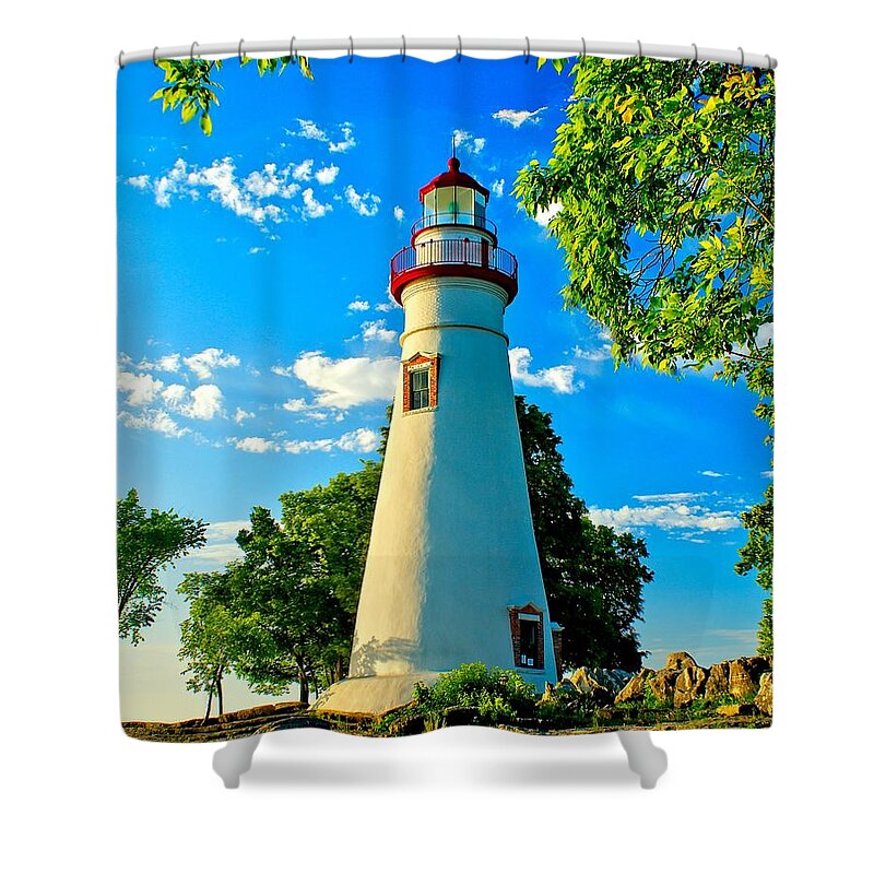Architecture Shower Curtain featuring the photograph Lighthouse at Marblehead by Nick Zelinsky Jr