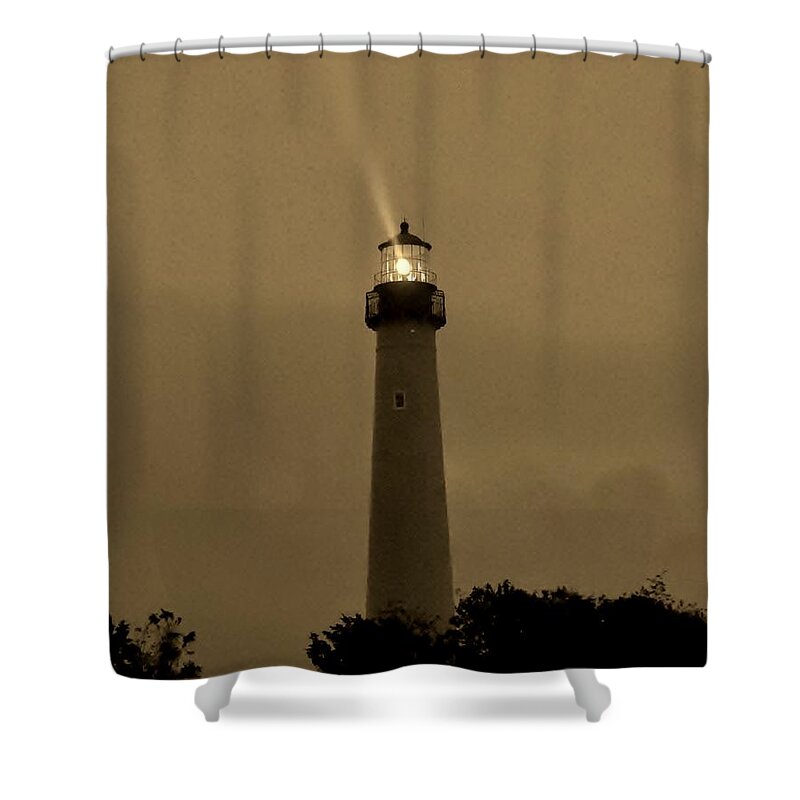 Ocean Shower Curtain featuring the photograph Lighthouse in the Storm by Ed Sweeney
